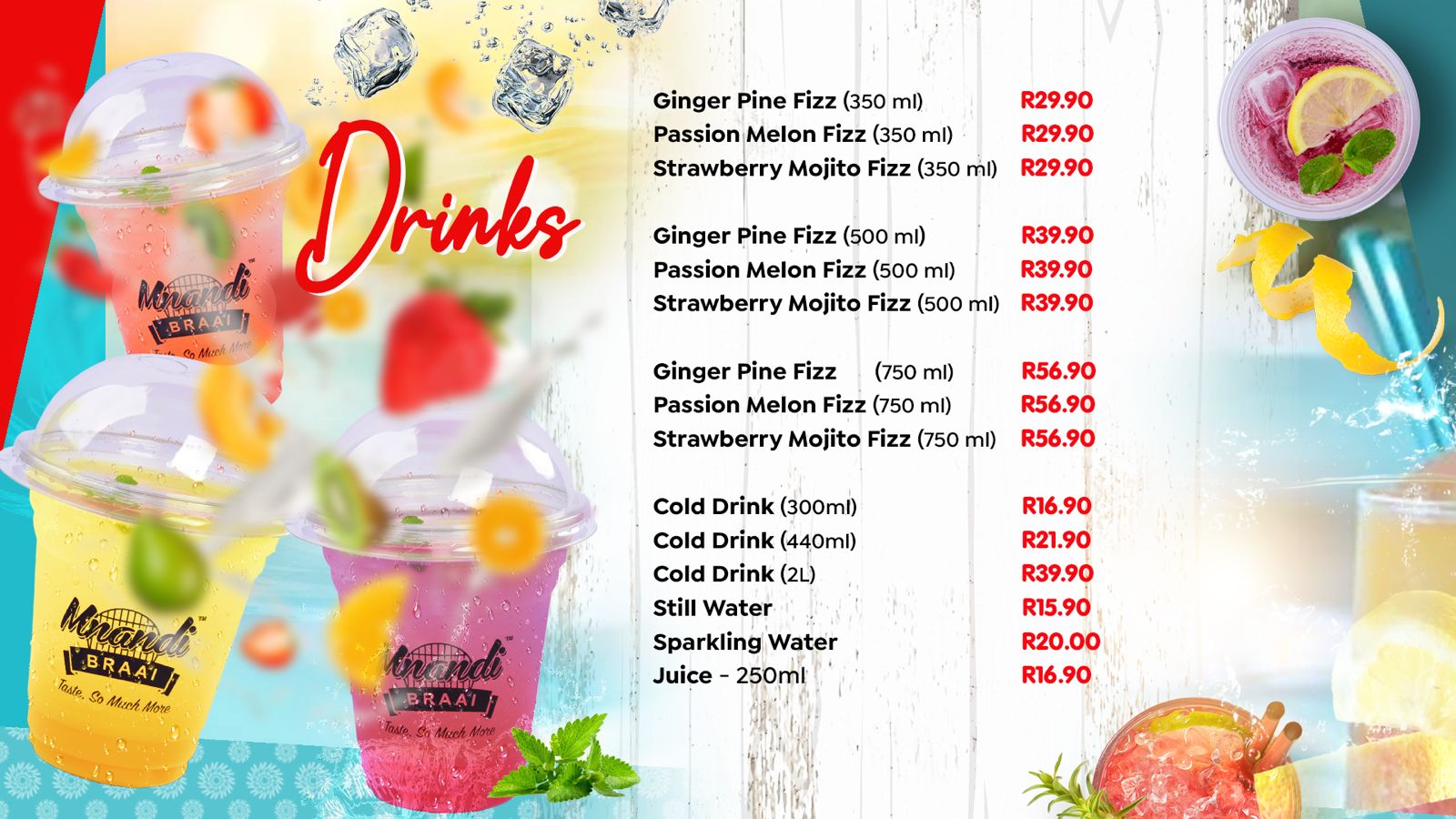 Drinks menu card